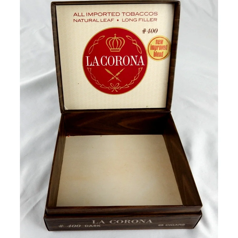 Vintage La Corona #400 Faux Walnut Cigar Box American Brands 1970s Dark